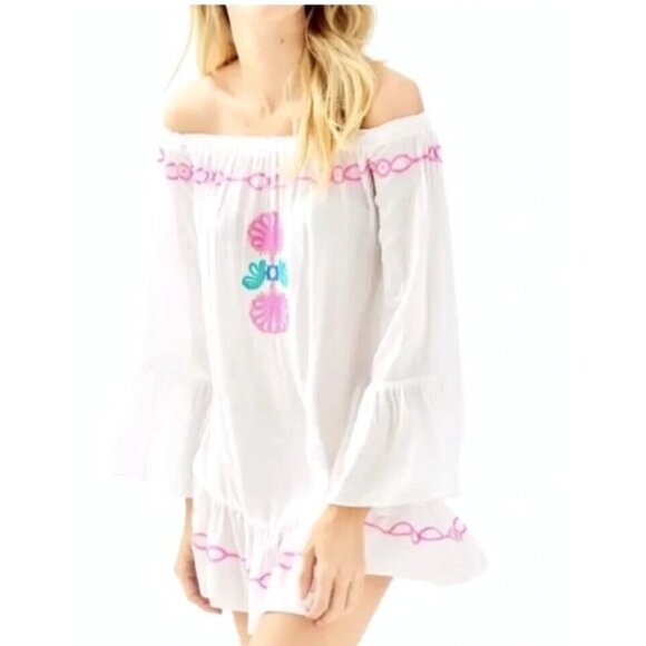 LILY PULITZER NEMI White Rayon Embroidered Tunic Top Swim Cover Up XS - Picture 2 of 7
